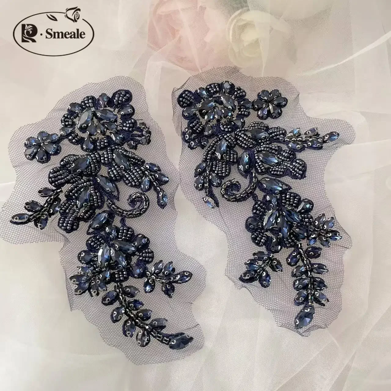 Handgenähte Strassblume für Hochzeitskleid, Strassmäntel, verspiegelte Schultern, DIY-Patch, Glasbohrer, funkelnde Blumen