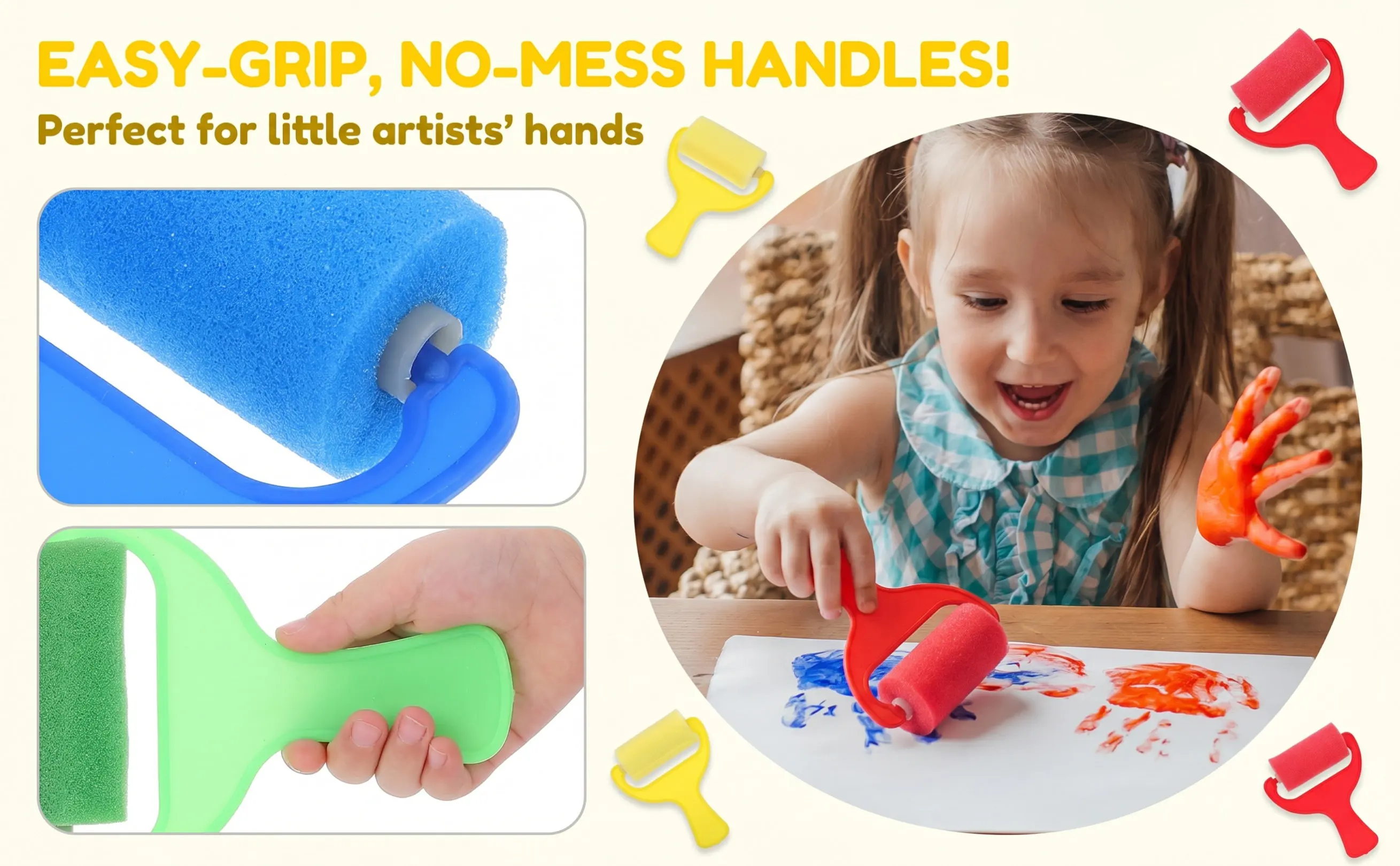 4Pcs Painting Roller Sponge Brush Wide Handle Art Supplies Portable DIY Graffiti Drawing Tools Sponge Painting Brush