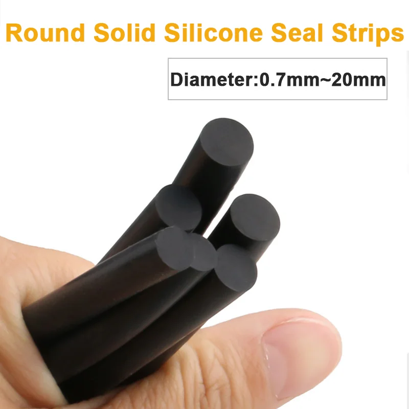 Dia 0.7/0.8/1/1.2/1.3/1.5/1.8/1.9/2/2.1/2.5/3/3.5/4-20mm Solid Black  Silicone Sealing Strip Oil Resistance Rubber Round Strip