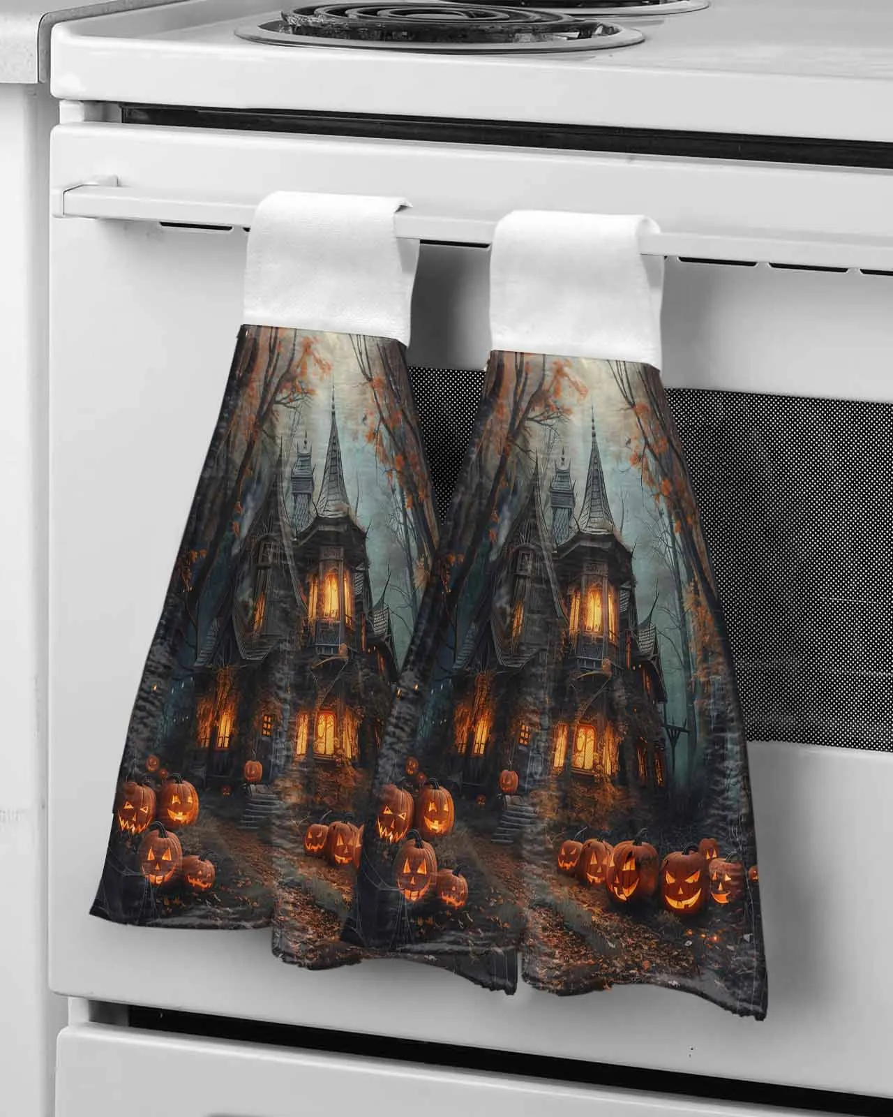 Alloween Castle Pumpkin Retro Grove Hand Towels Microfiber Bath Hanging Cloth Quick Dry Cleaning Cloth Xmas Kitchen Towel