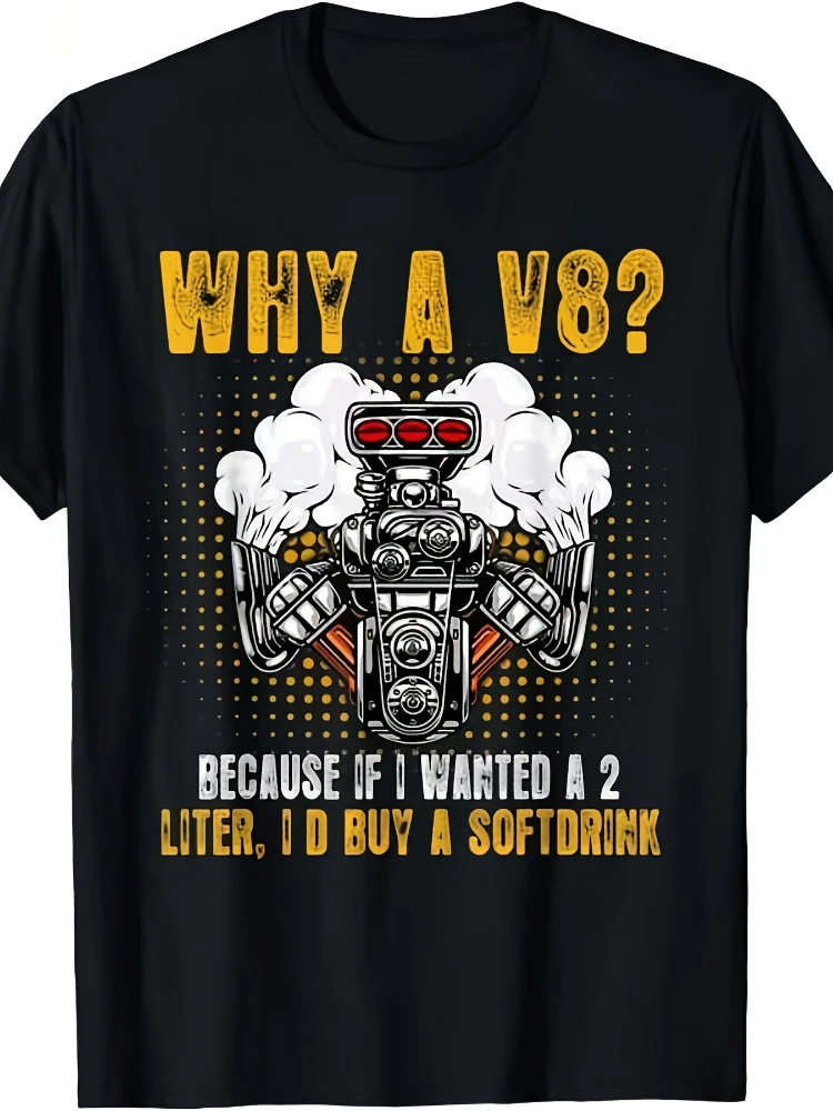 

Funny V8 Engine-Retro Hot Rod Car Lover with V8 Block Letters&Engine Diagram-100%cotton O-neck printed men's T-shirt.