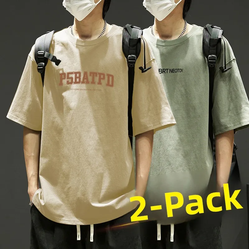 Loose Men's Short Sleeve T-Shirt round Neck Printed Casual Breathable Polyester Fiber Summer Fashion Top Five-Quarter Length