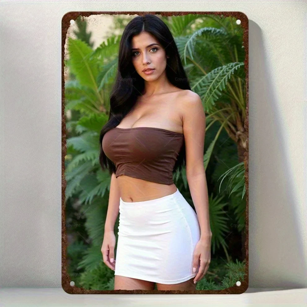 Vintage Tin Sign 8x12 Inch Retro Sexy Bikini Model Metal Poster, Waterproof Pre-Drilled for Home Bar Gym Man Cave Decor Gift
