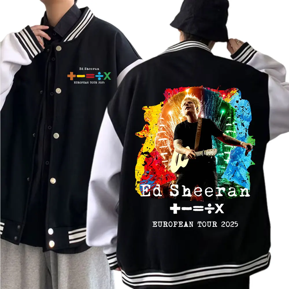 Ed Sheeran European Tour 2025 Baseball Uniform Hoodie Jacket Unisex Harajuku Baseball Jacket Coat Tops Coat for Men