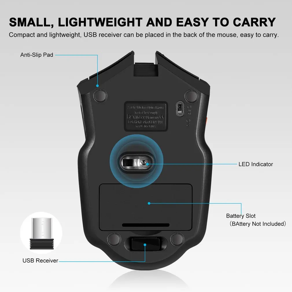 Mini Mouse Mouse da gioco ottico Wireless da 2.4GHz Mouse Wireless per PC Notebook Desktop Gaming laptop Computer Mouse Gamer