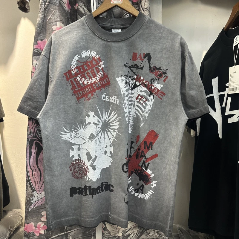 

Retro Print Loose Fit ort Sve T-irt ex Casual Waed Sle Summer 2026 Trendy Brand Cotton round Ne Top