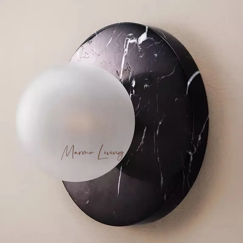 100% Natural Marble Wall Lamp Mid-Century Wabi Sabi Black Marquina Marble Lamp for Designer Villas