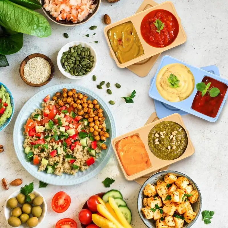 Snack Prep Containers Snack Pack Containers With Lids 4 Pieces Double Compartment Organizer Food Storage Silicone Snackle Box