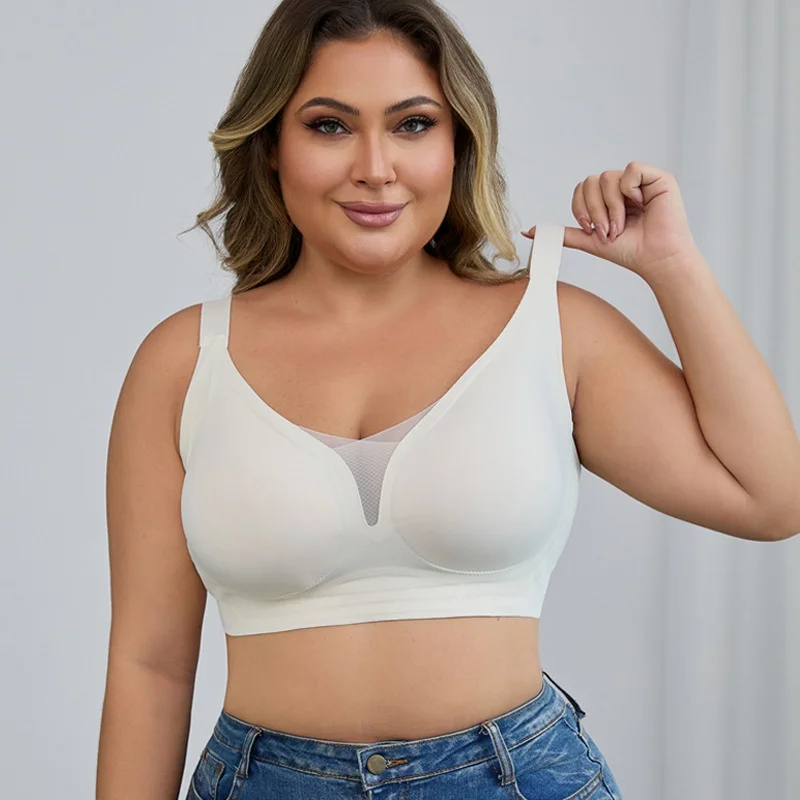 حجم كبير حمالة صدر لاسلكية للنساء ملابس داخلية عبر الحدود مجمعة شبه ثابتة مريحة من نسيج النايلون تصميم حزام ثابت