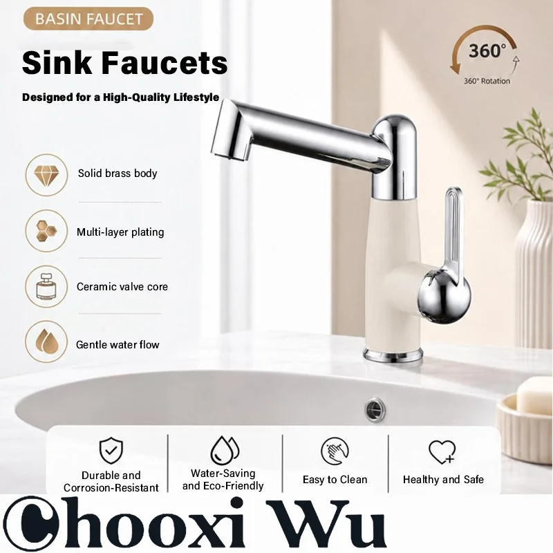 Stainless Steel Sink Faucet with Swivel Spout for Hot and Cold Water, Universal Swivel, Bathroom Sink Faucet, Washbasin Faucet