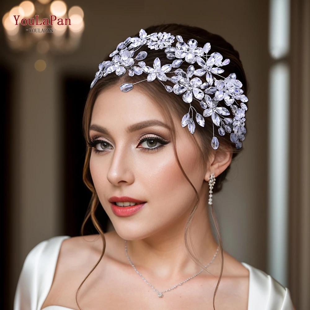 

YouLaPan Double Layer Silver Color Hair Hoop Handmade Rinestone Flower Headband Elegant Women Crystals Hair Accessories HP678