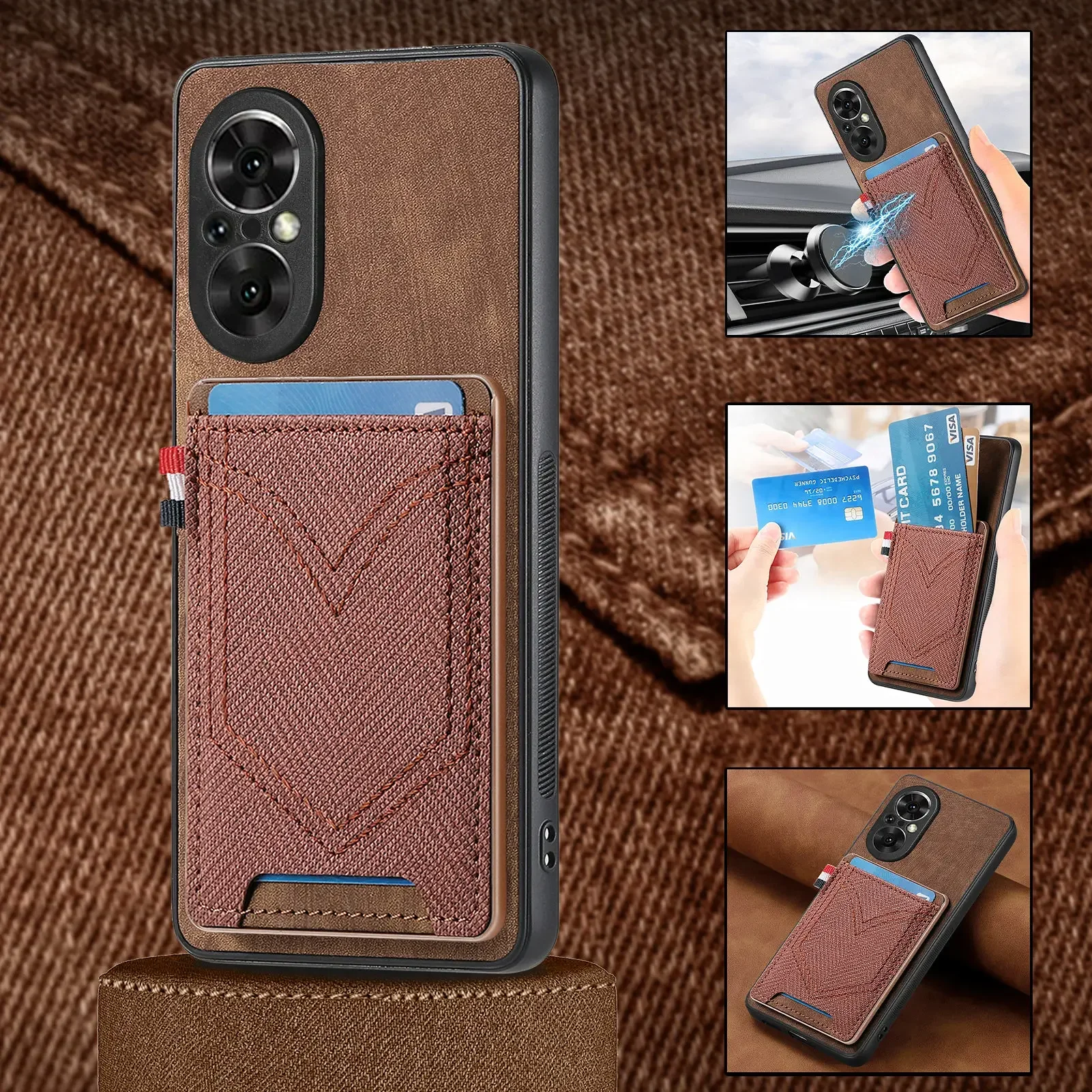 Cloth Fabric Case For Honor 90 Lite 70 50 80 60 Pro SE X9A X7 X7A X9 X8 X40i X50i Magnet Leather Card Slot Wallet Case Cover