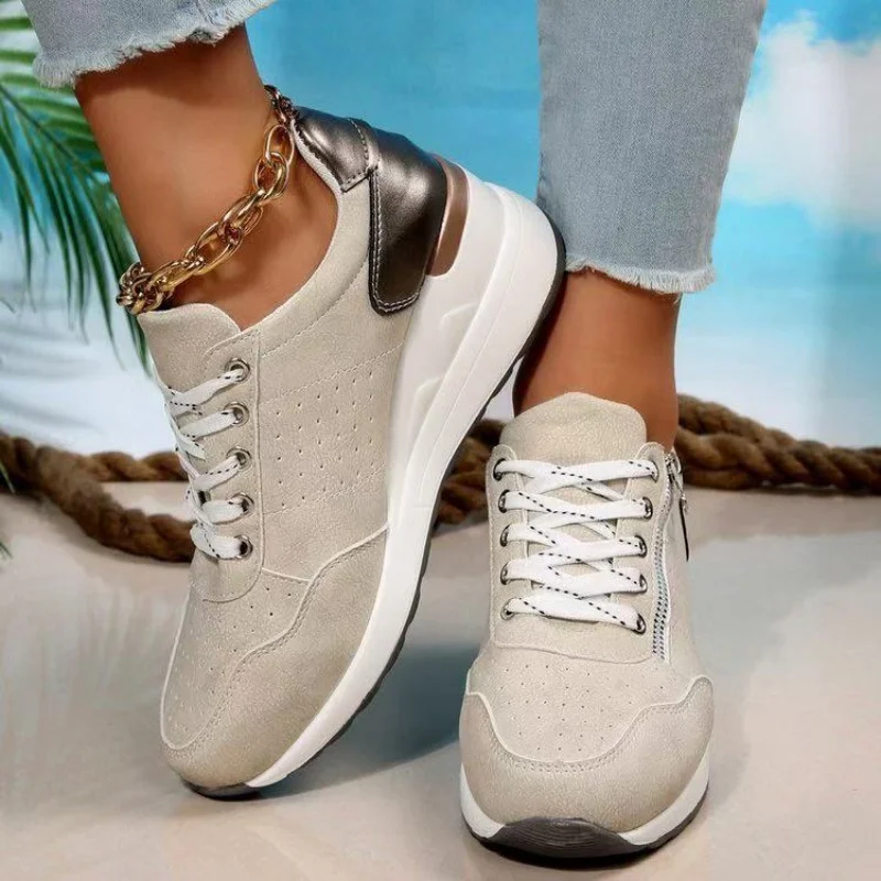 

2025 new foreign trade large size fashion casual women's shoes sports shoes lacing thick soles large size women's shoes