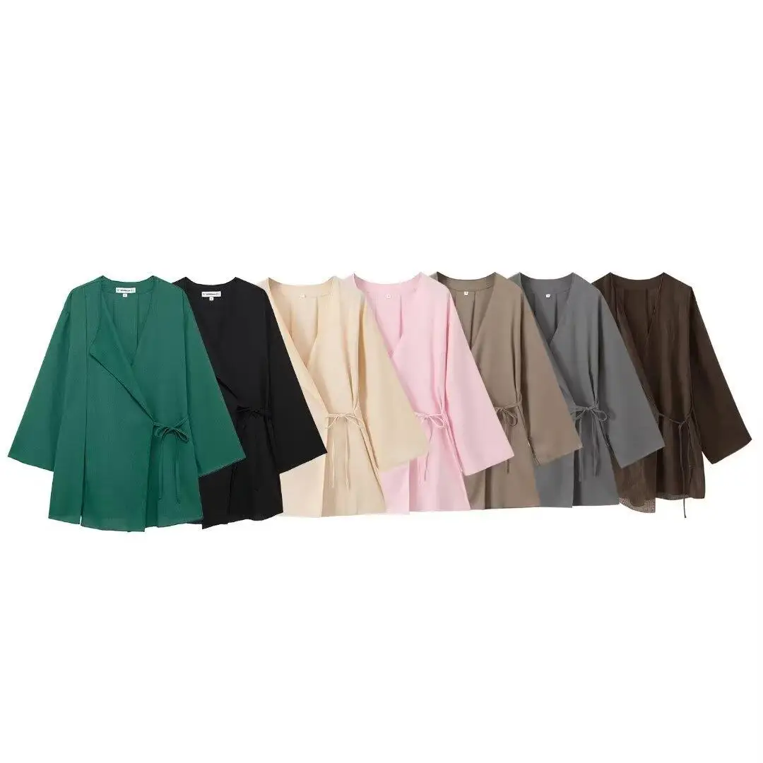 

Kimono Cross Coat Pants Women's Faion Set Long Sve Long Pants Spring Season Briti Sle Patchwork Ensemble