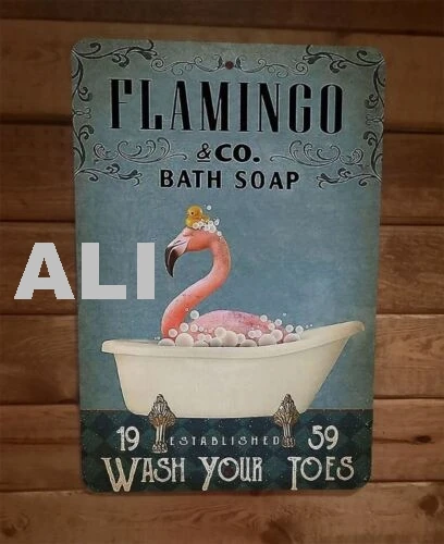 Flamingo Bath Soap 8x12 Metal Wall Sign Animal Poster #1 sign