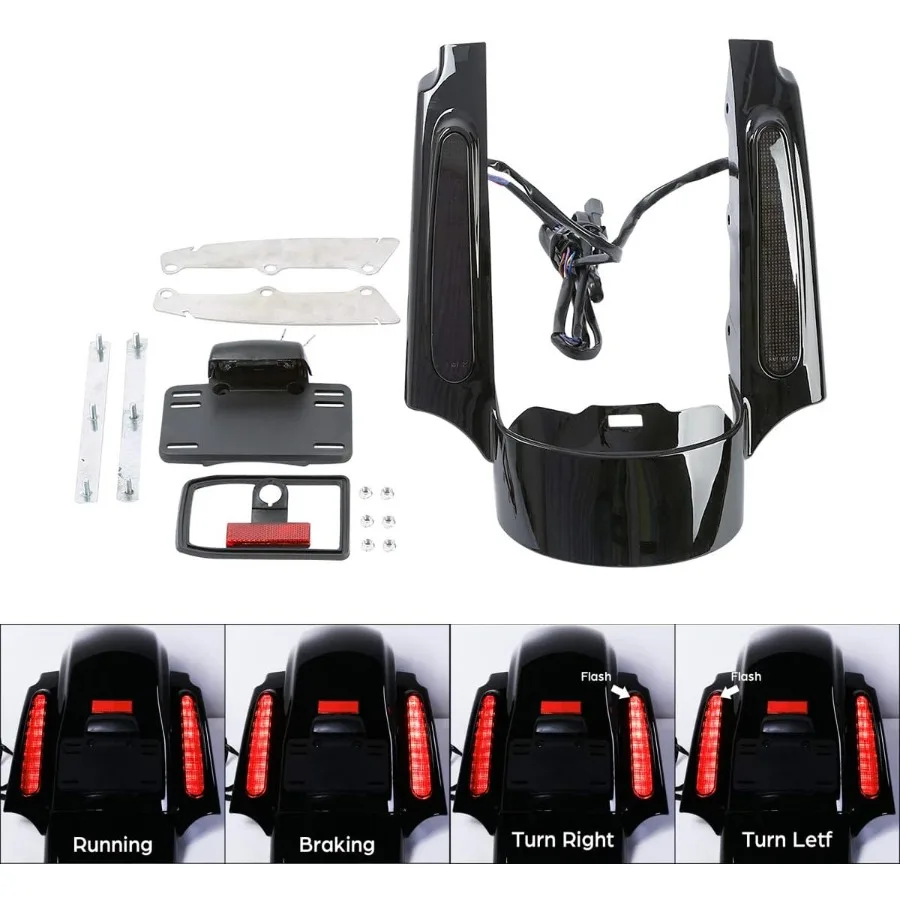 

Rear Fender Fascia Set with Integrated LED Stop Tail Turn Signal Lights for Harley Davidson Touring Models Road King Electra Gl