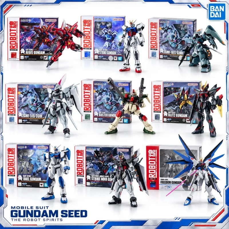 Genuine Bandai ROBOT Spirits Ver Gundam SEED Strike Aegis Freedom Blitz Buster Duel Ginn Cgue Anime Action Figure Toys Gifts