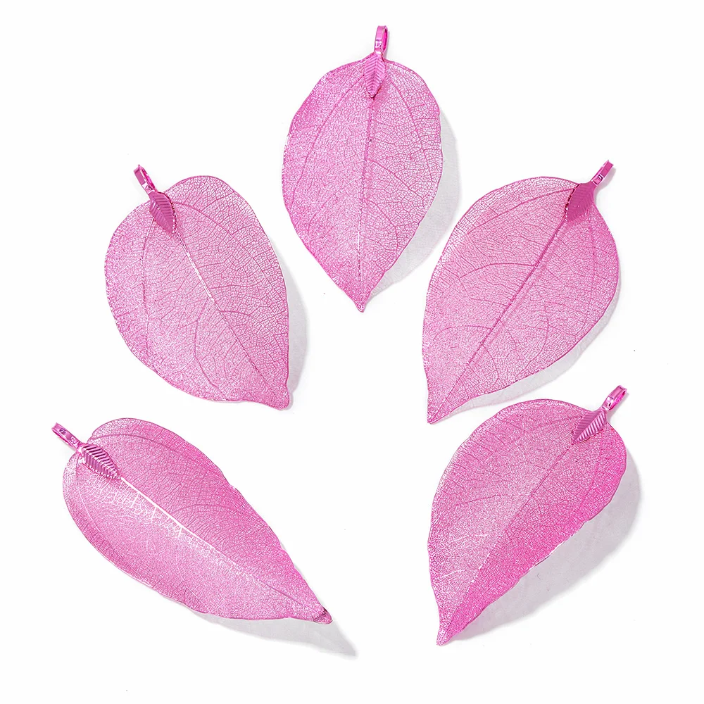 High Quality 5Pcs/Lot  Electroplated Alloy Leaf Pendants Colorful Real Leaves Charms Pendant for Handmade DIY Necklaces Earrings