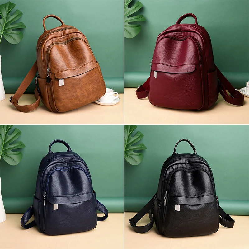 Women Multifunction Vintage Backpacks Female Back Pack Large Capacity Shoulder Bag Ladies PU Leather Travel Backpack