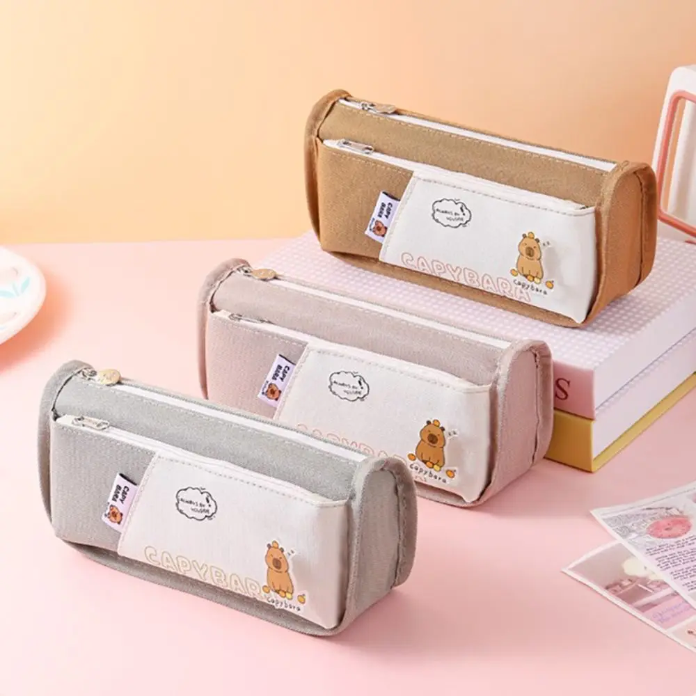 การ์ตูน Capybara ปากกากระเป๋า Double-Layer Back To School ของขวัญเครื่องเขียนกระเป๋าขนาดใหญ่ความจุดินสอนักเรียน