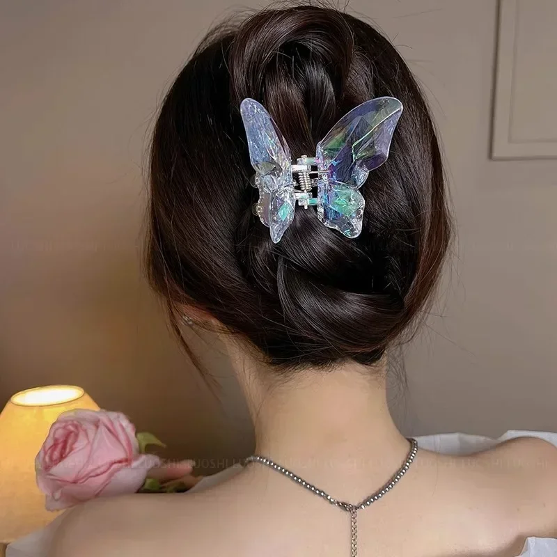 مشبك شعر على شكل فراشة كريستالية شفافة على شكل حورية البحر الأميرة على شكل فراشة، مشبك شعر خرافي للغاية، بكرات عصابة رأس