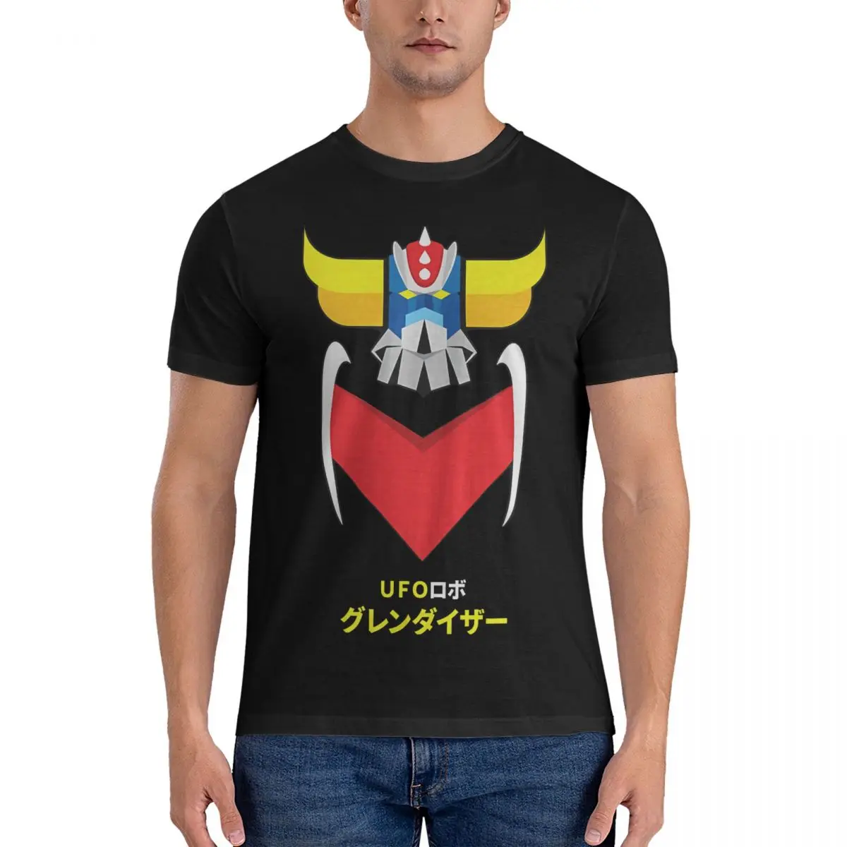 Men Grendizer - Color And Japanese Writing Lightweight Sweatshirt T Shirts Jeeg Robot 100% Cotton Tops  T-Shirt