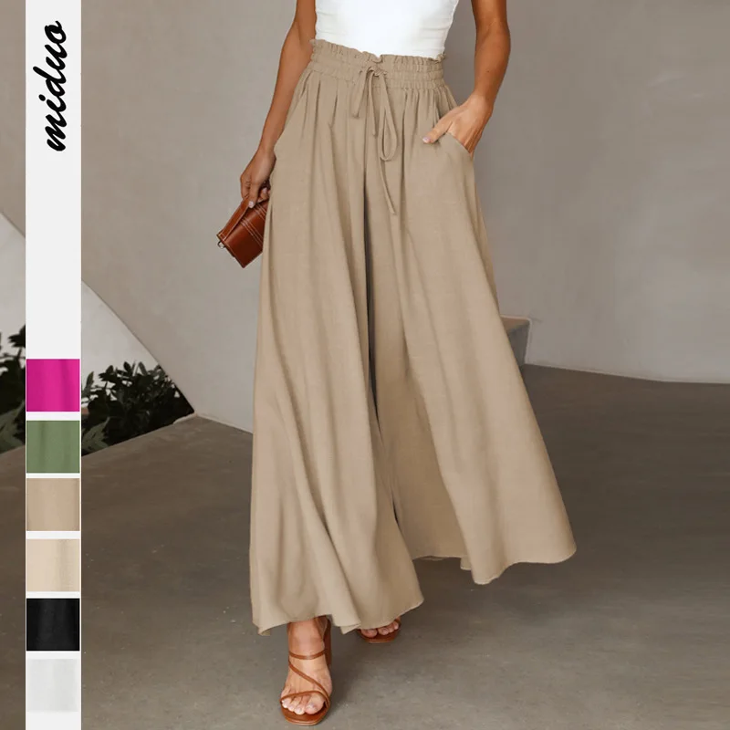 

Women's Summer Wide Leg Drawstring Work Cargo Pants Casual High Waisted Sweatpants