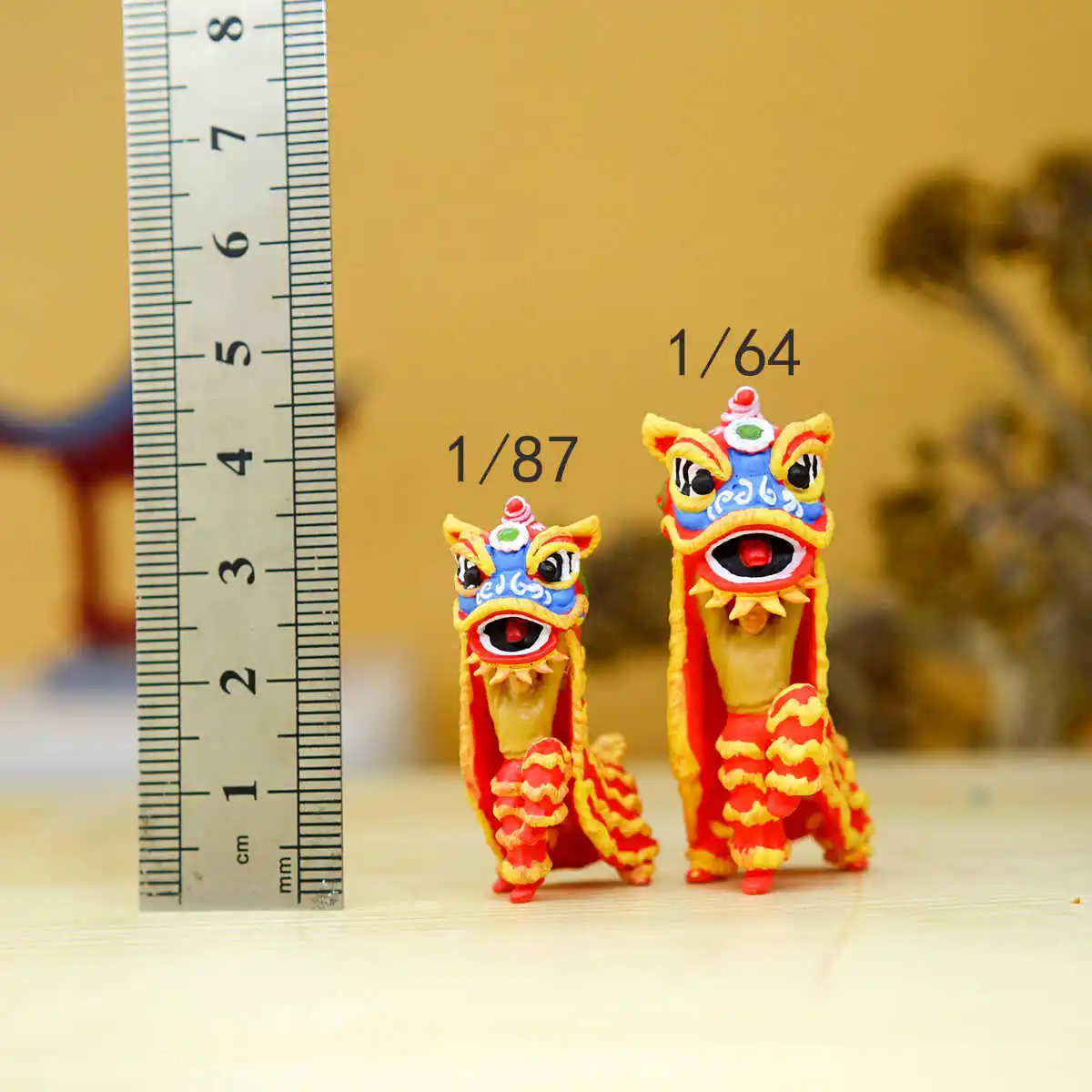 1/64 scale lion dance little figure succulent flower bonsai rockery miniature landscape model ornament