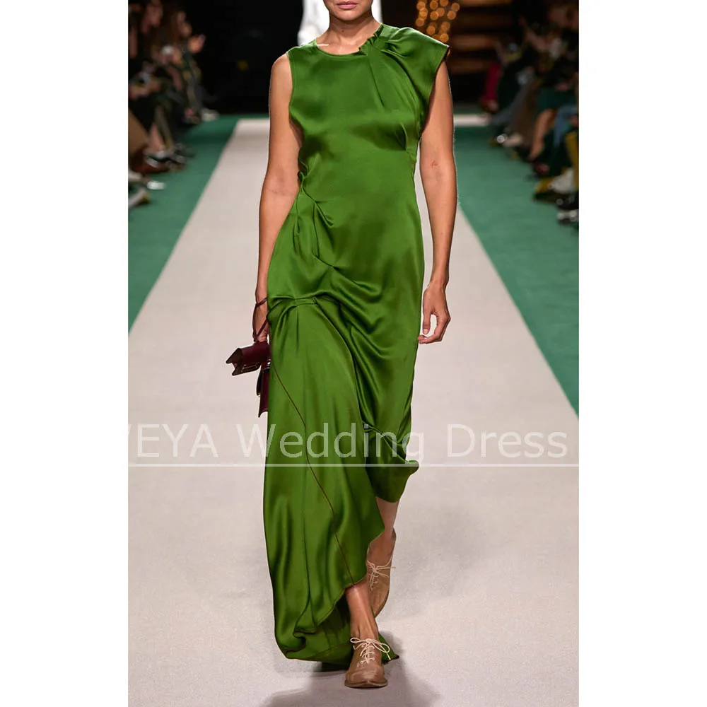 

Выпускные платья для женщин, модные коктейльные платья без рукавов с круглым вырезом и рюшами, шикарные атласные плиссированные вечерние платья длиной до щиколотки