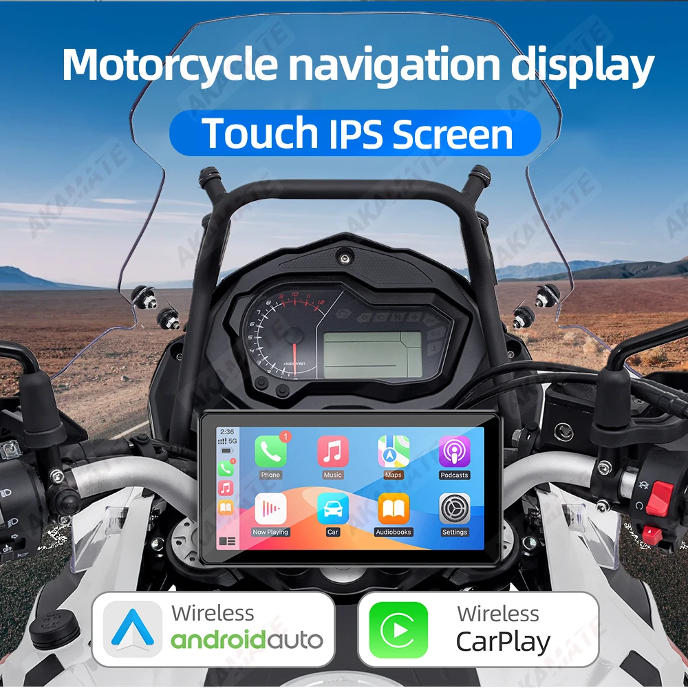 شاشة دراجة نارية لاسلكية CarPlay Android Auto GPS GPS محمولة 5 / 6 / 7 بوصة IPS شاشة تعمل باللمس موسيقى بلوتوث #2