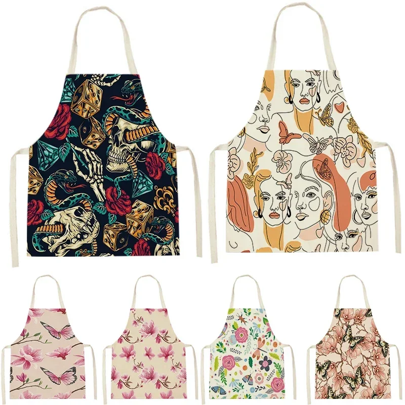 Abstract Character Avatar Skull Pattern Print Apron Woman Man Adult Child Bib Home Cooking Accessories Bakery Tabliers