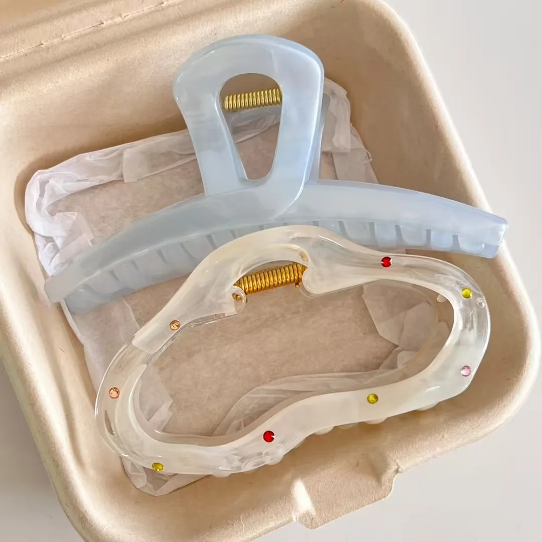 2er-Set Französische große Damen-Haarspangen in Jelly-Blau mit Kristallbogen – Koreanische Haarklammern und Haar-Accessoires