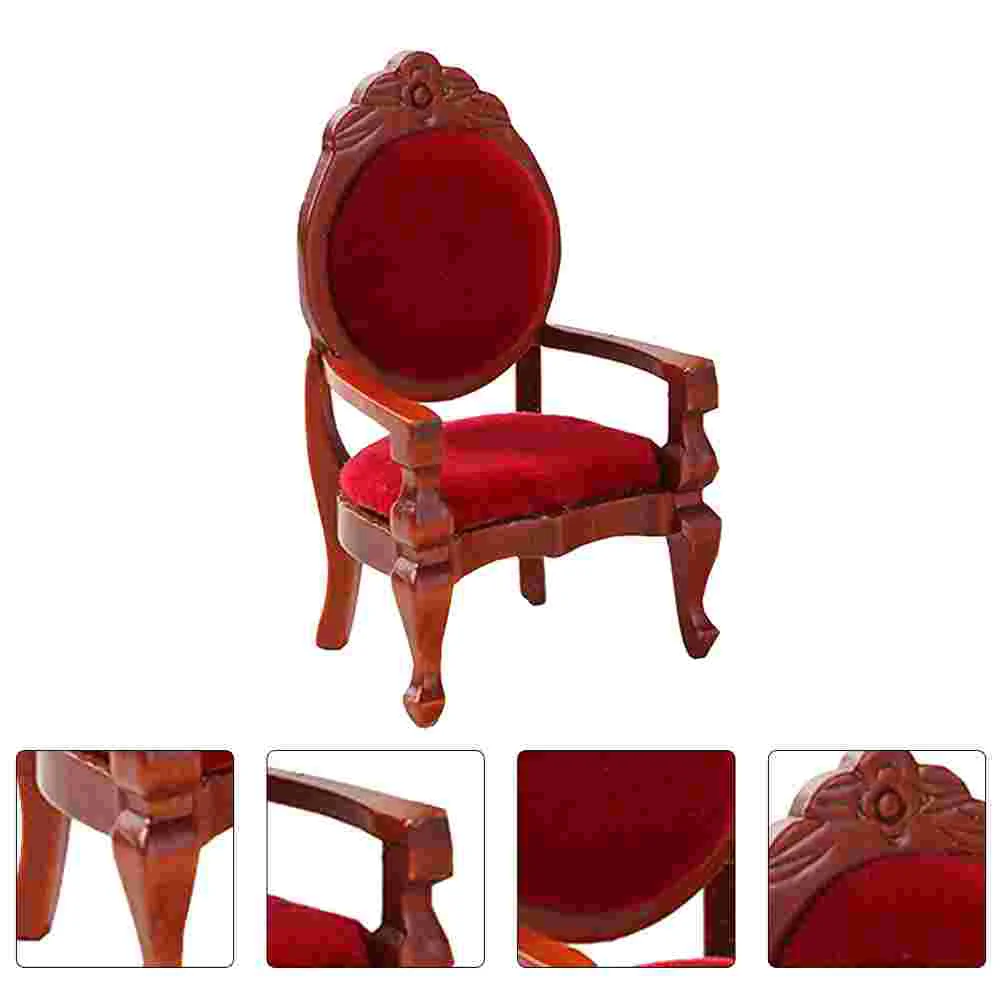 2 PCS Mini Chair Kids Furniture Sofa Action Figure Accessories House Adornment Toy Red Wood Armchair Baby