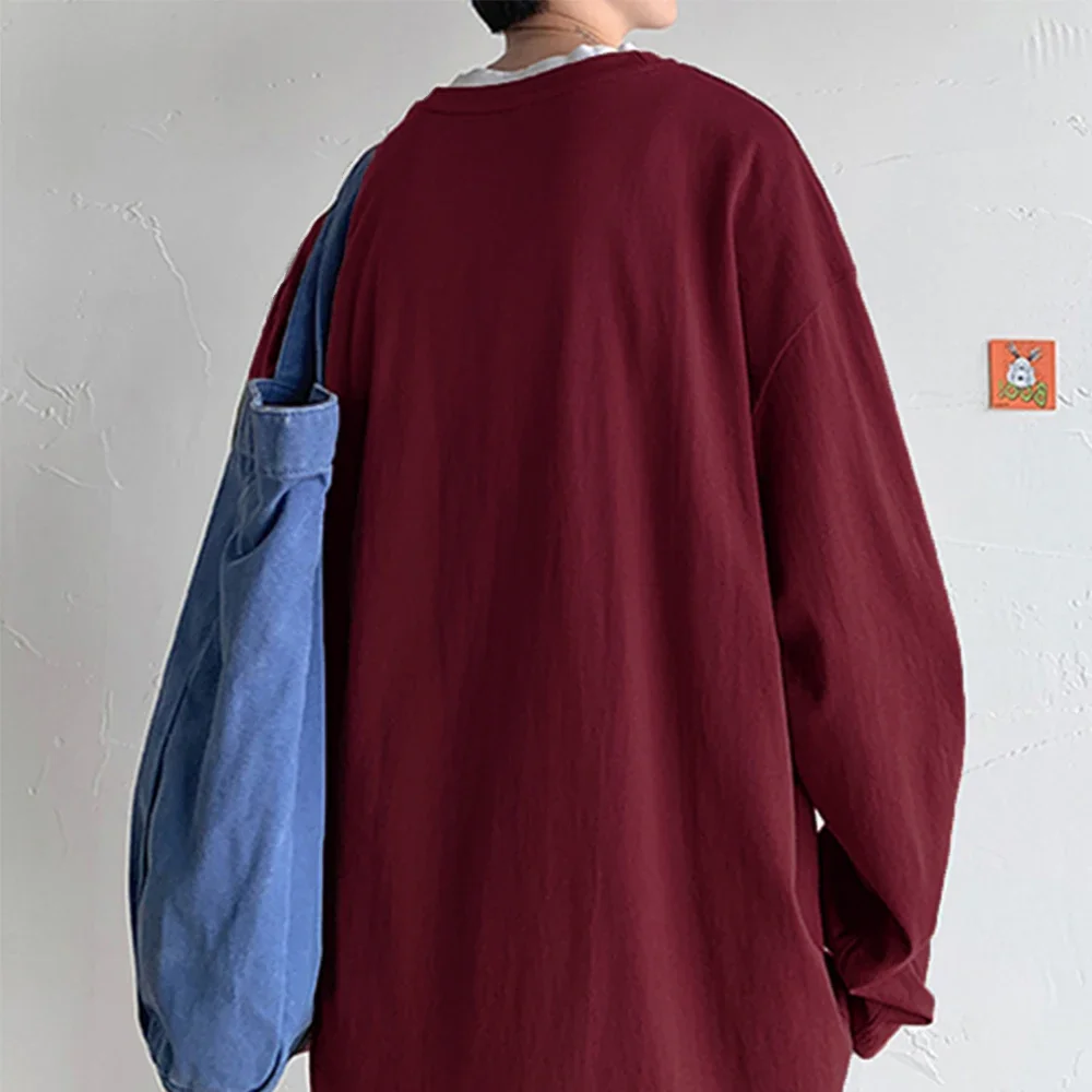 Oversize männer Frauen Baumwolle T-shirt Lange Ärmel Einfarbig Tops für Männlich Weiblich Unisex Lose T-shirt Vielseitig Heißer Verkauf tees – Detail 11