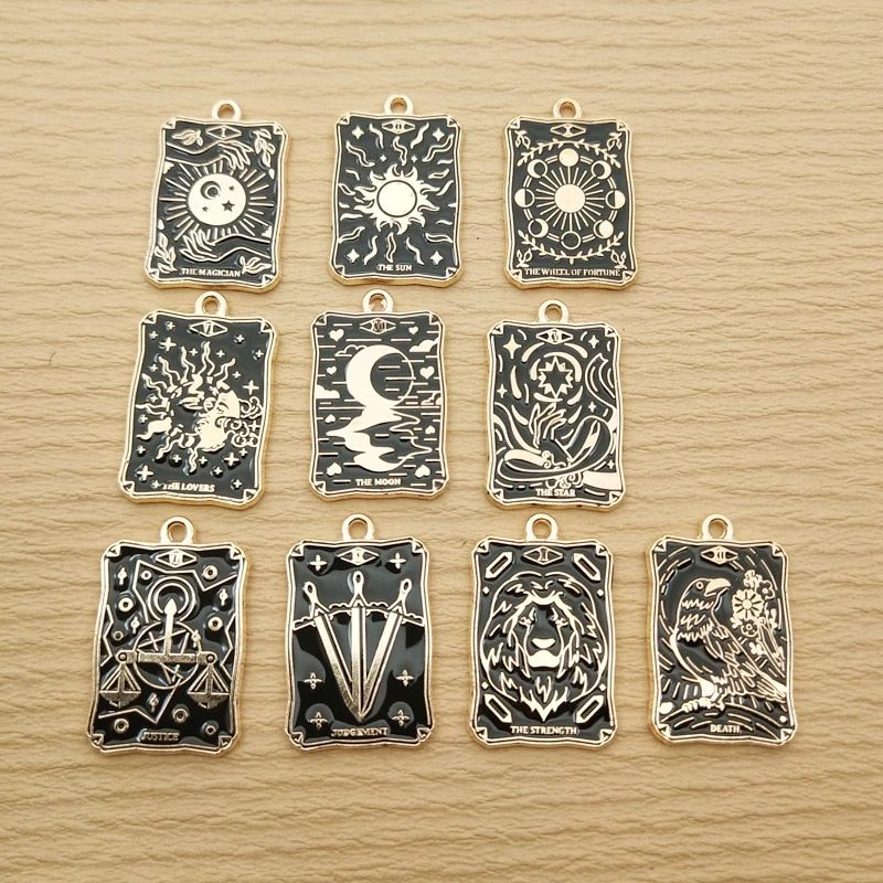 10pcs Sun Moon Tarot Charm for Jewelry Making Enamel Necklace Pendant Bracelet Phone Accessories Diy Craft Supplies Alloy Metal