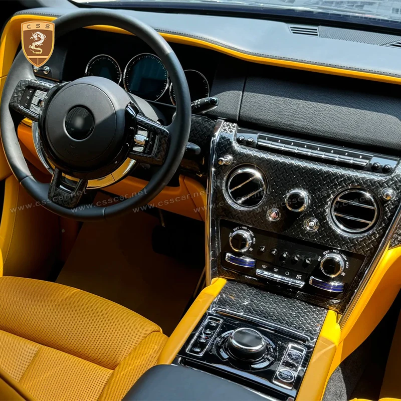 1 Set Carbon Fiber Interior Steering Wheel Trim Cover For Rolls-Royce Cullinan BB Style Replacement Pedal Protection Strips