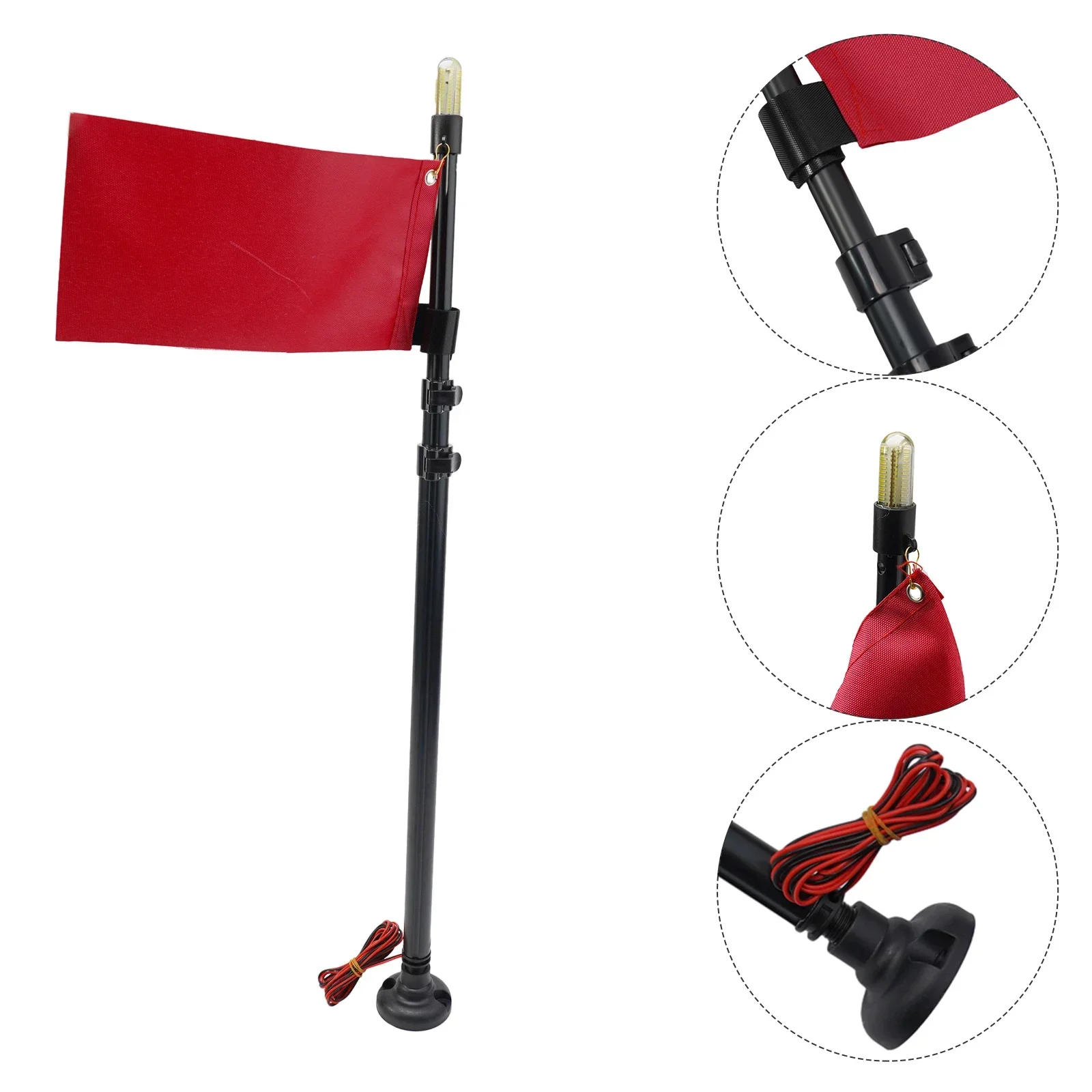 2024 Safety Flag Light For Kayak Boat Accessories Alloy Lightweight Long Lasting Pole Adjusted Replacement Flag W/ Mounting Rod