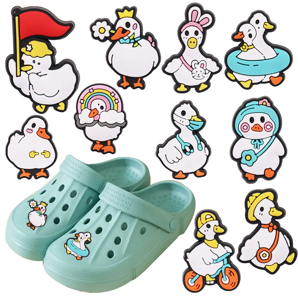 Neuankömmling 1 stücke Schuh Charms Cartoon Tier niedlich weiße Ente Zubehör PVC Kinderschuhe Schnallen passen Armbänder Geburtstags geschenk