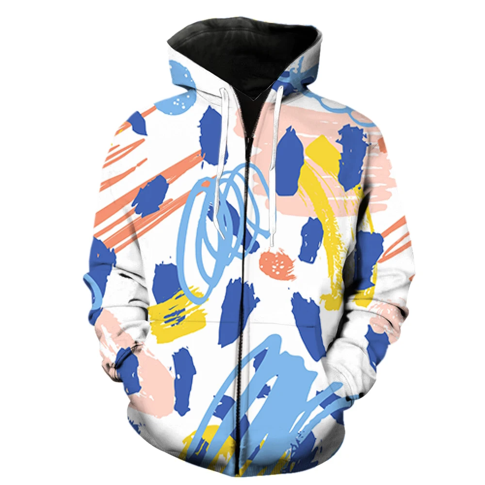 Abstract Art Graffiti Men's Zipper Hoodie Hip Hop Casual With Hood Jackets Sweatshirts Long Sleeve Oversized 2022 Hot Sale Funny