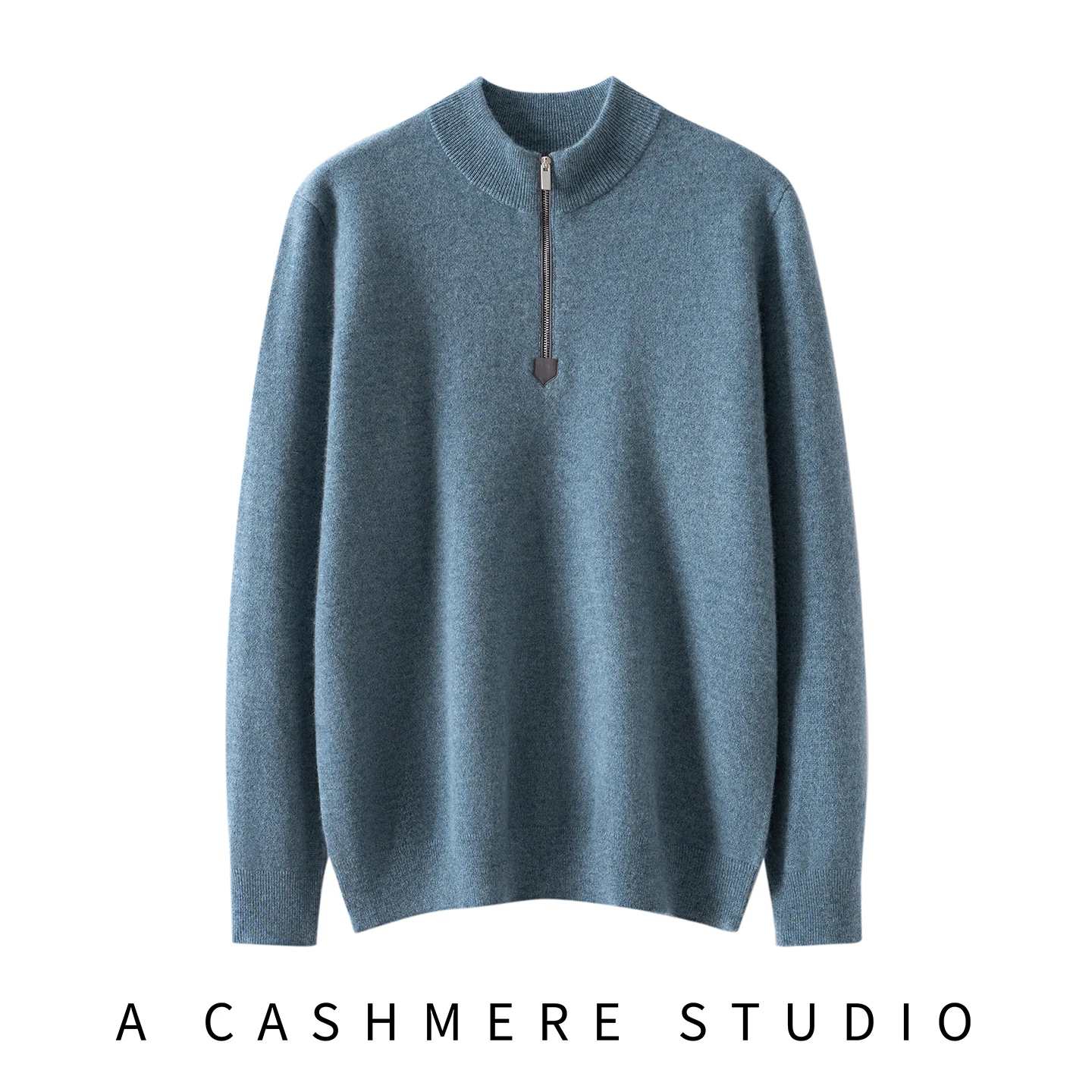 

High quality men's 100% pure cashmere pullover luxury brand knitted sweater half high collar Tops half open zipper Pull Jumper