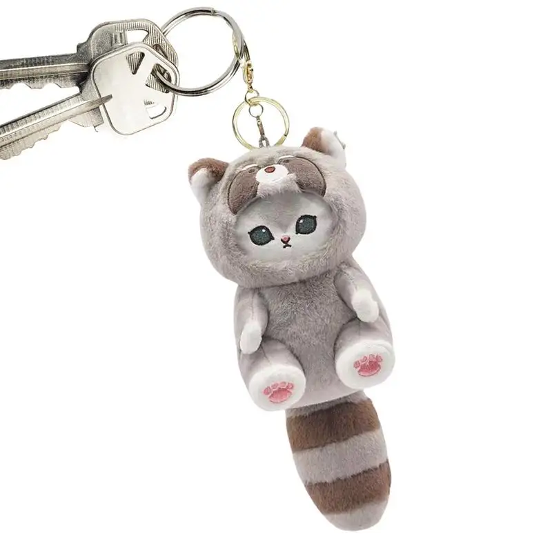 Cute Plush Cat Pendants Cute Flannel Big Tails Cat Keychain Portable Car Rear View Mirrors Ornaments For Boys Girls Kids