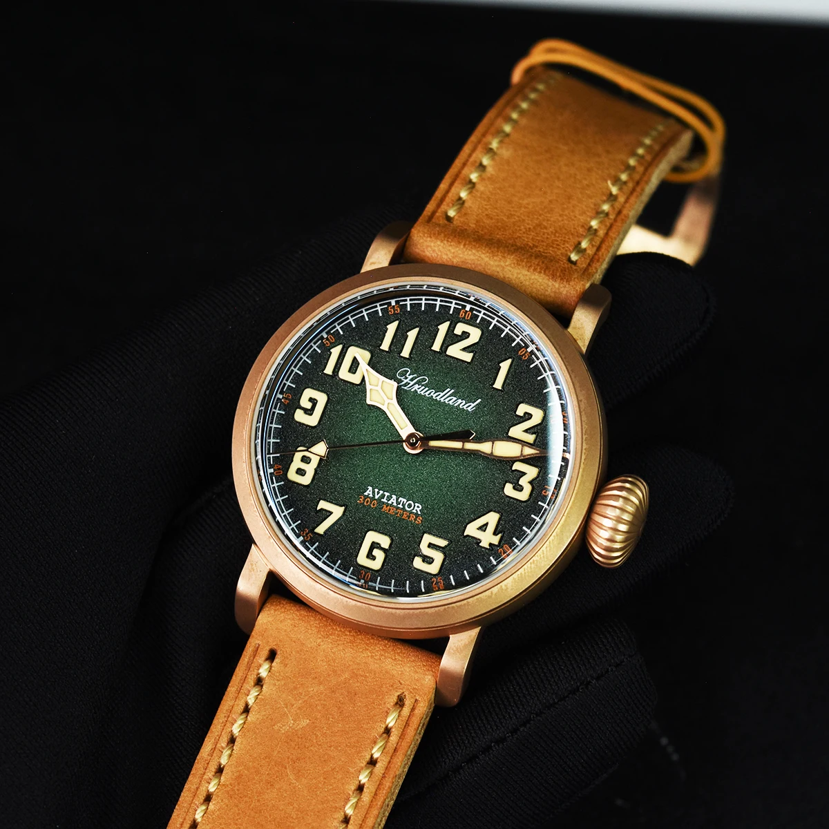 Hruodland Bronze Automatic Gradient Pilot Men Watches Sapphire Glass 300M Waterproof PT5000/SW200 Mechanical Brown Flieger Watch