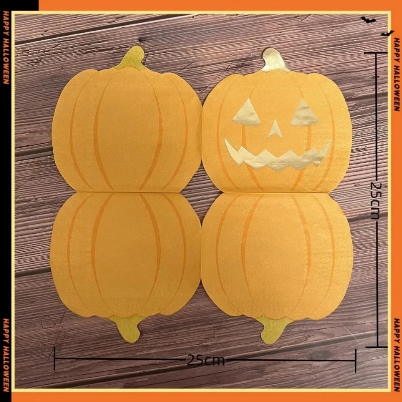 20pcs/Pac 2_Ply 25*25cm Halloween Pumpkin Shape Napkins Stamping Shaped Party Decoration Paper Placemats Wholesale Cheap