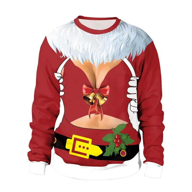 NewXS-6XL Christmas Muscle Chest Sexy Boobs Sweatshirt Men Women Ugly Sweater Party Funny Graphic Sweatshirts Pullover Hoodies T