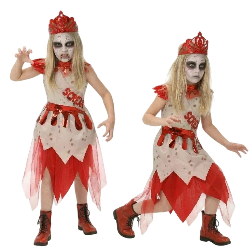 

The Thrilling and Bloody Queen Cosplay Costume Red Dress with Headwear Full Set Masquerade Ball Outfits Halloween Party Girls