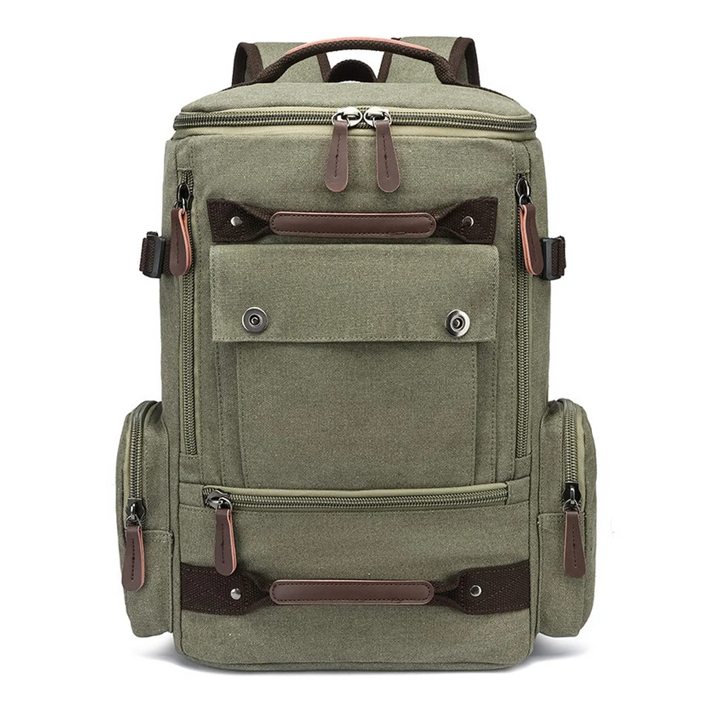 Vintage Canvas Backpack with Front Flap Pocket and Side Zipper Pockets Casual Travel School Daypack with Straps for Everyday Use