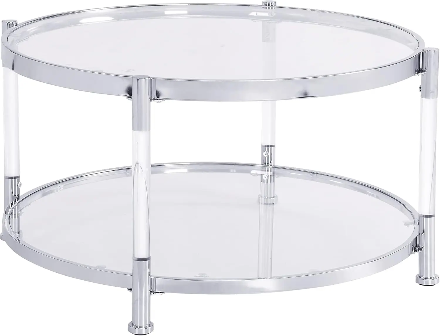 Lifesky Acrylic Glass Coffee Table - Round Coffee Tables With Metal Frame - Modern Tea Table For Living Room Chrome