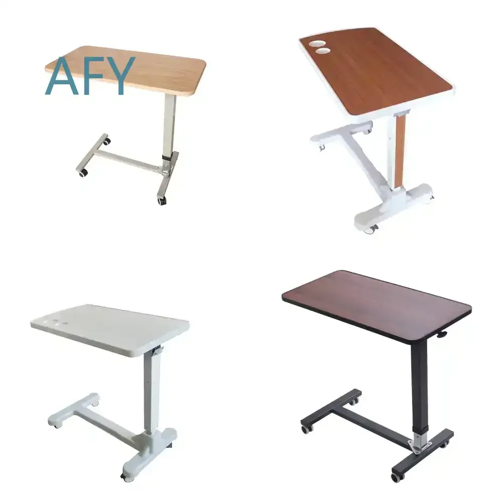 Hydraulic Adjustable Overbed Bedside Table with Wheels 25 KG Capacity for Hospital Home Use Elderly Disability Equipment for