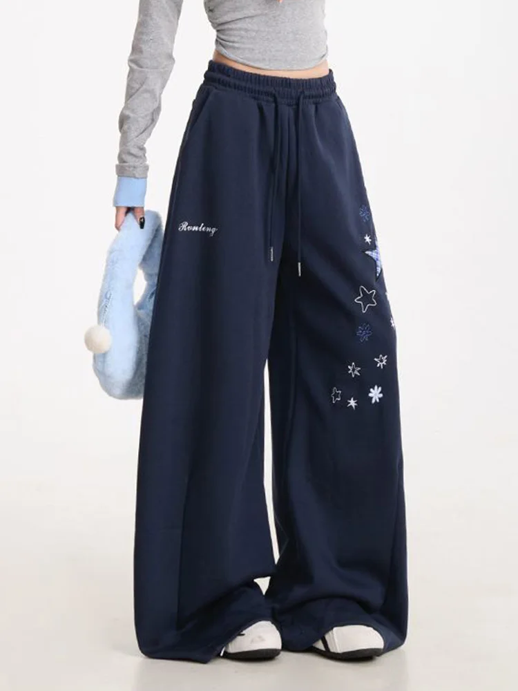 Pantalones de pierna ancha Retro Stars Y2K para mujer, pantalones holgados de cintura alta de Hip Hop, ropa de calle americana, pantalones de chándal Vintage con letras para mujer de primavera