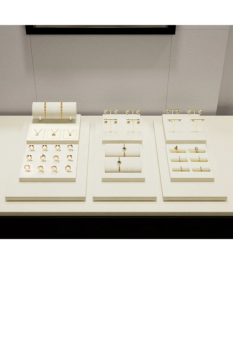 Oirlv Beige Schmuck-Präsentationstablett für Ringe, Ohrringe, Halsketten, Anhänger, Armbänder, Mikrofaser-Schmuck-Organizer für Ladentheken – Detail 3